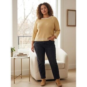 Poetry Organic Cotton Ribbed Sweater Yellow Raglan Sleeve US 8
